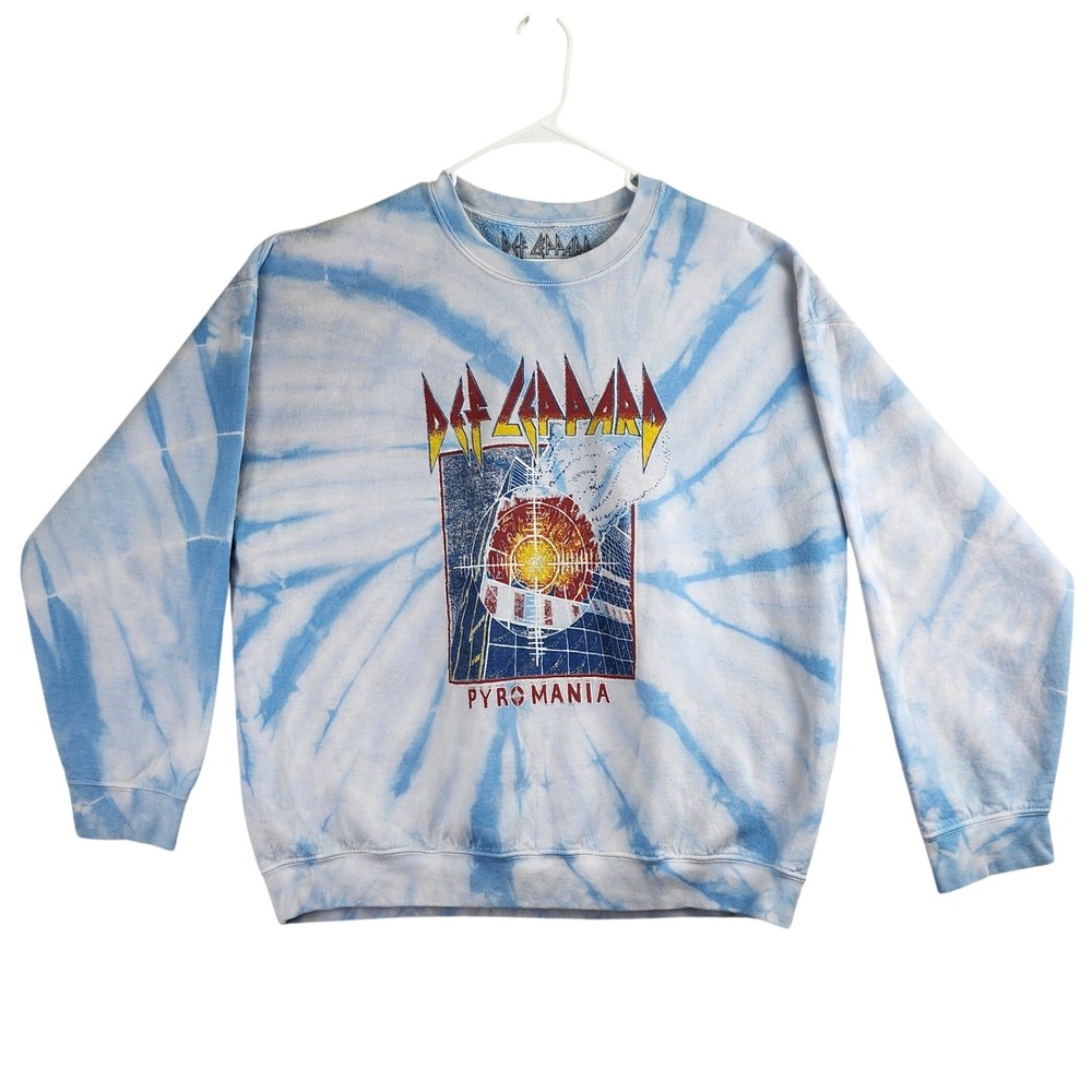 Def‎ Leppard Pyromania Sweatshirt Mens S/M Blue Tie Dye Rock Graphic Pullover